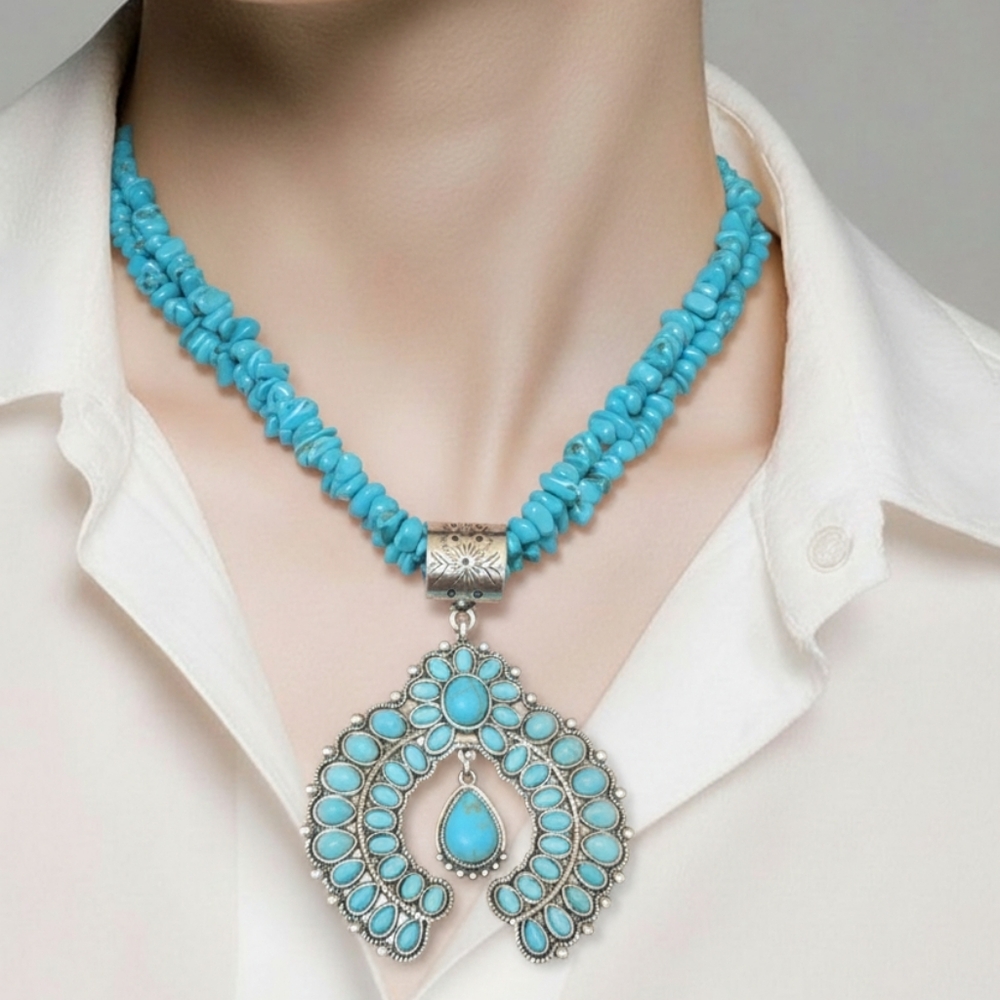 Turquoise and Silver Necklace and Earring Set